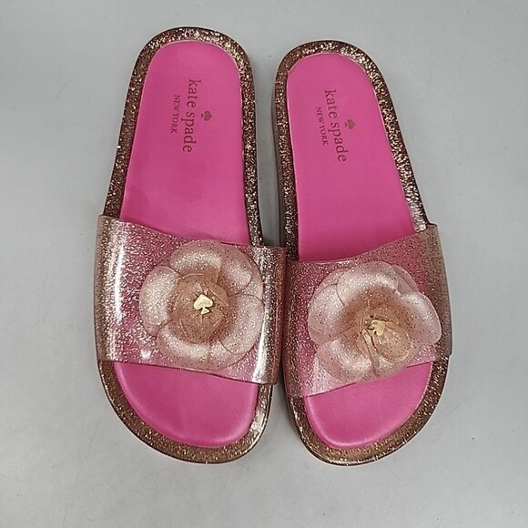 Kate Spade Splash Glitter Rubber Jelly Slip On Sandals Sz 8 Slides Pink Gold - Picture 3 of 4